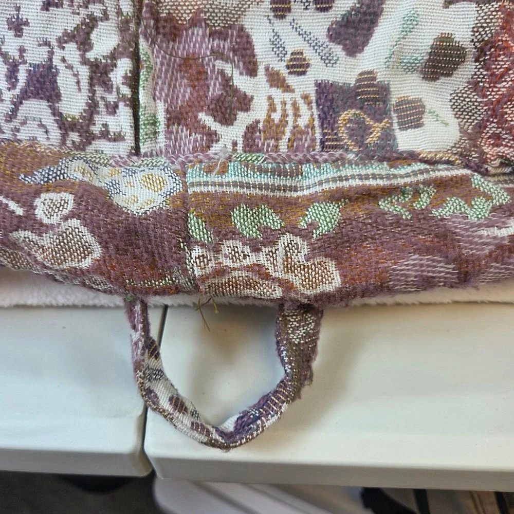 Vintage Tapestry Garment Bag Floral Patchwork Woven Travel Suit Cover Burgundy